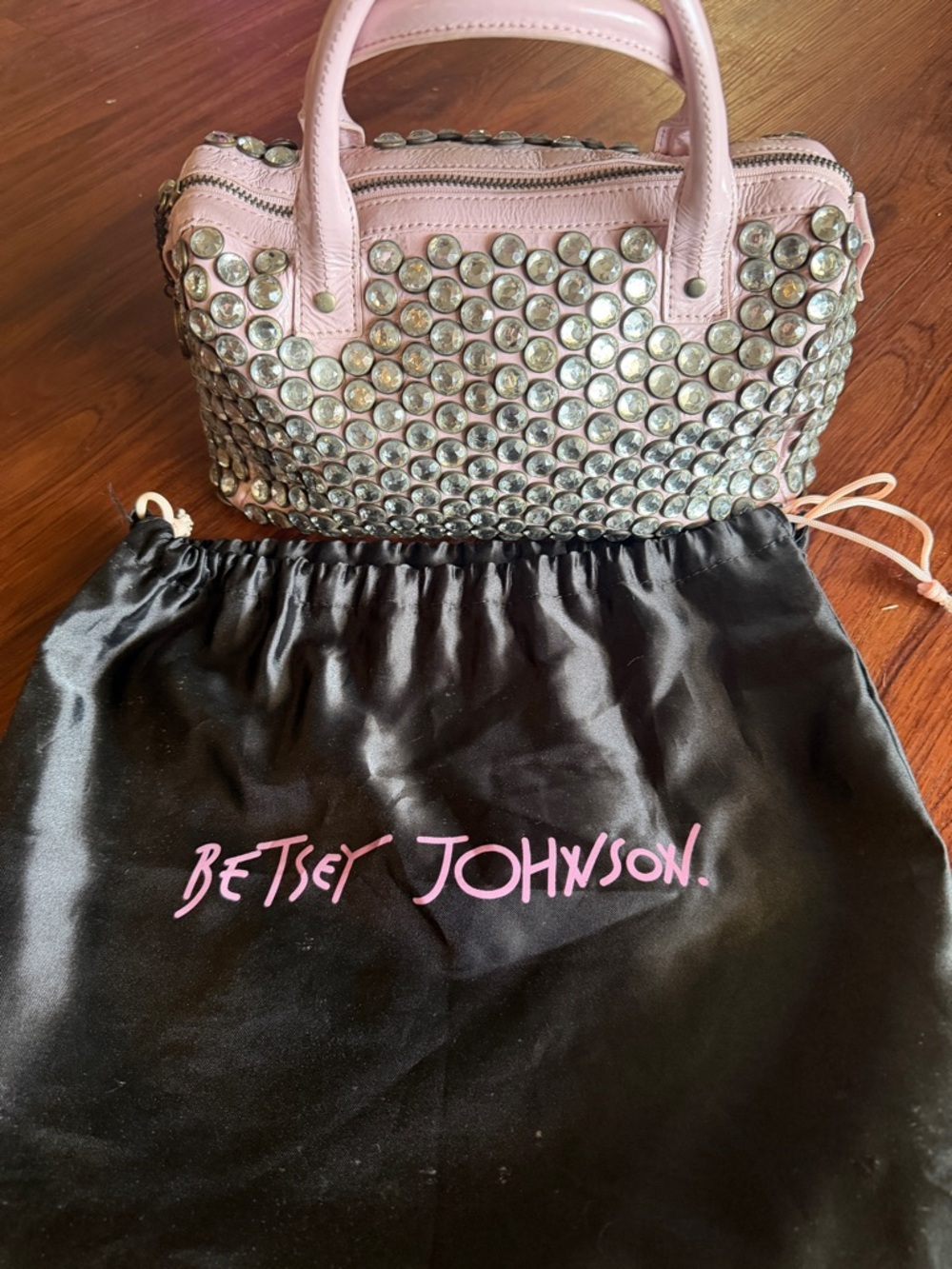 Y2K Betsey Johnson Light Pink Crystal-Embellished Satchel